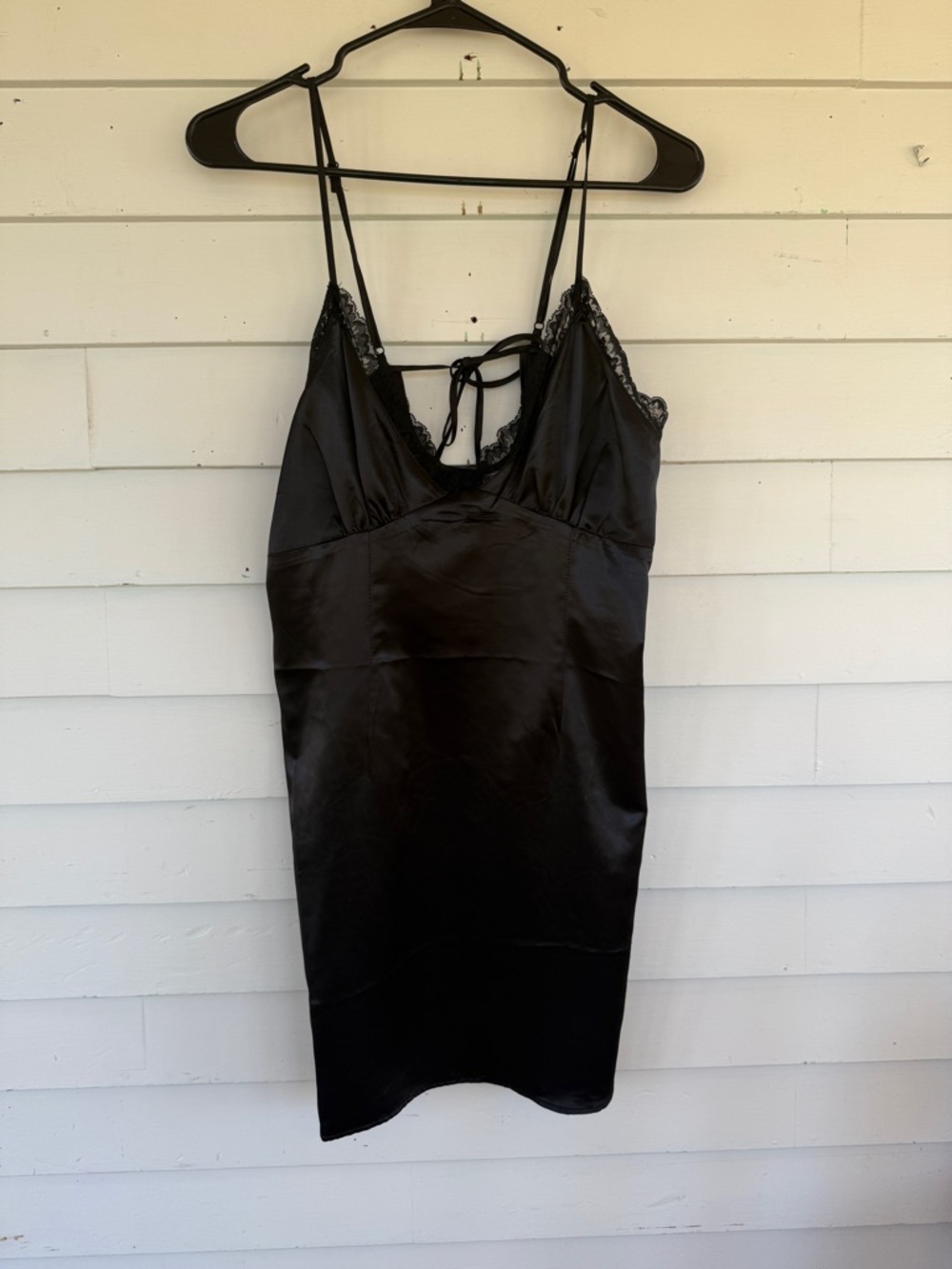 Black Satin Lace-Trim Slip Dress - Women's Intimates